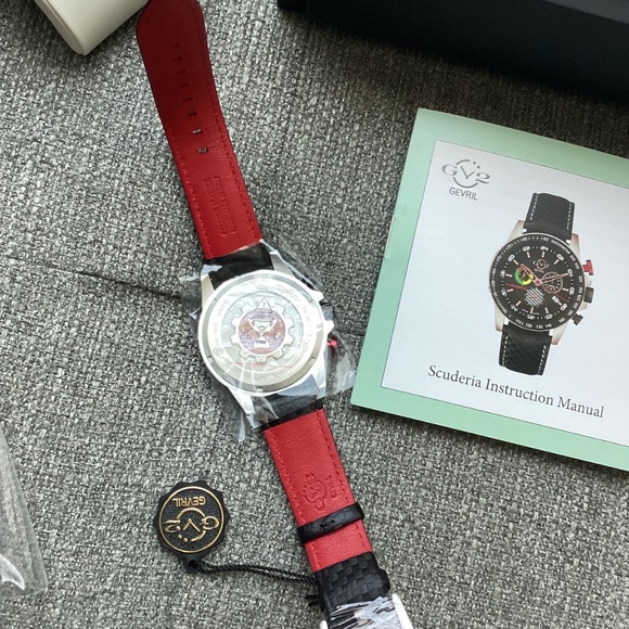 GEVRIL Men's GV2 Scuderia White Dial Black Leather Chronograph Date Watch, 45mm - Picture 7 of 13